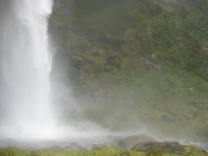 42. Walking behind the Sutherland Falls (That red speck is me), Day 3 of the Milford Track