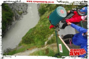 42. Being pushed off Shotover canyon swing in a dustbin, Queenstown