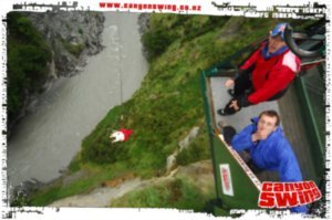 33. Doing the 'chair' jump on the Shotover canyon swing, Queenstown
