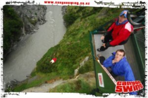 34. Doing the 'chair' jump on the Shotover canyon swing, Queenstown