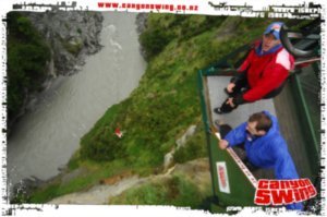 36. Doing the 'chair' jump on the Shotover canyon swing, Queenstown