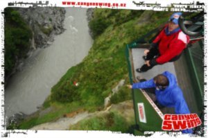 37. Doing the 'chair' jump on the Shotover canyon swing, Queenstown