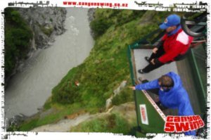 38. Doing the 'chair' jump on the Shotover canyon swing, Queenstown