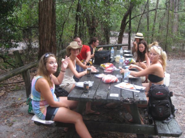 5. Having lunch in the rain on day 1, Fraser Island