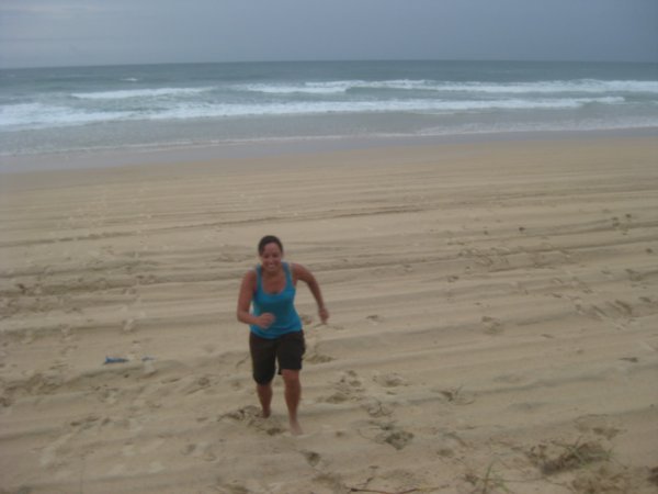41. Stacey taking a run-up to the sanddunes, One Tree Rocks beach, Fraser Island