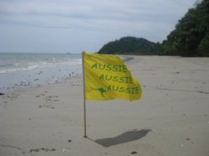 65. Macca the Aussie flag makes it to the most northerly point on the east coast!, Cape Tribulation in background