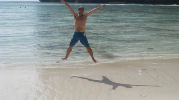 132. Jumping for joy after finally reaching 'The Beach', Maya Bay, Phi Phi Ley