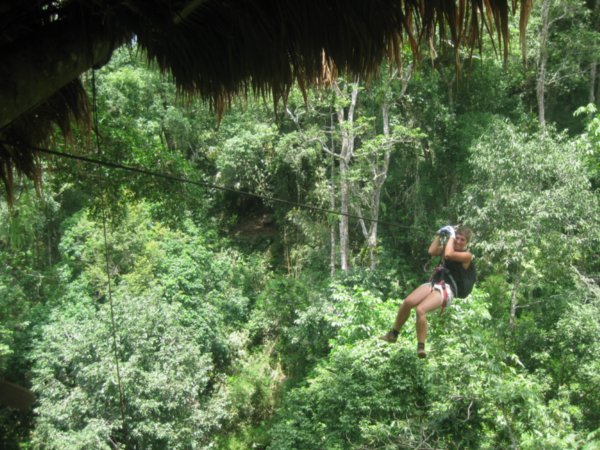 10. Kat zipping in to the treehouse, Day 1 of the Gibbon Experience