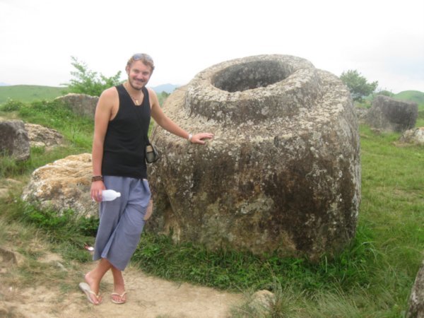 13. Ross standing next to one of the 'jars', Plain of Jars - Site 1, Phonsavon