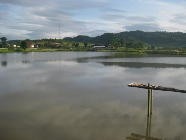 28. View across the lake from the guesthouse, Viengxai