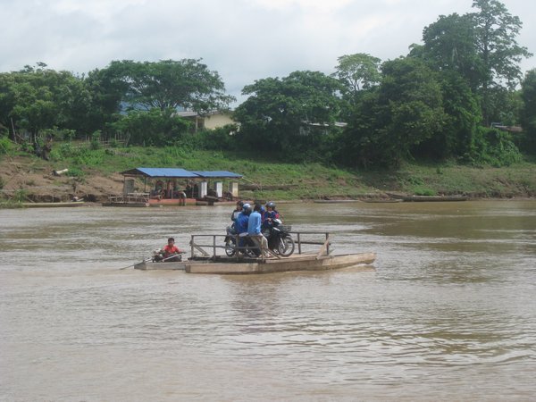 2. The rafts used to cross the Mekong River to Champasak