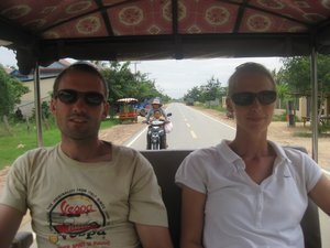 45. Mike & Trudi in a moto on the way to the Killing Fields, Phnom Penh