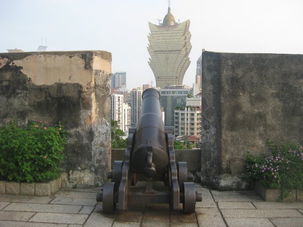 10. Macau old and new....a cannon pointed on the Grand Lisboa casino