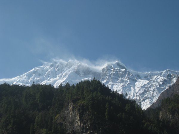 41. Snow being blown off the topp of the Annapurna Range, Day 4, The Annapurna Circuit