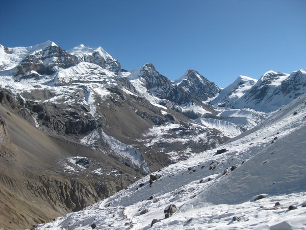 95. The snowfields and Annapurna Range between high camp and Thorung La pass, Day 6, The Annapurna Circuit