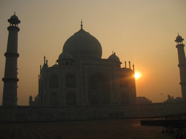 45. The sun starts to rise behind the Taj Mahal, Agra