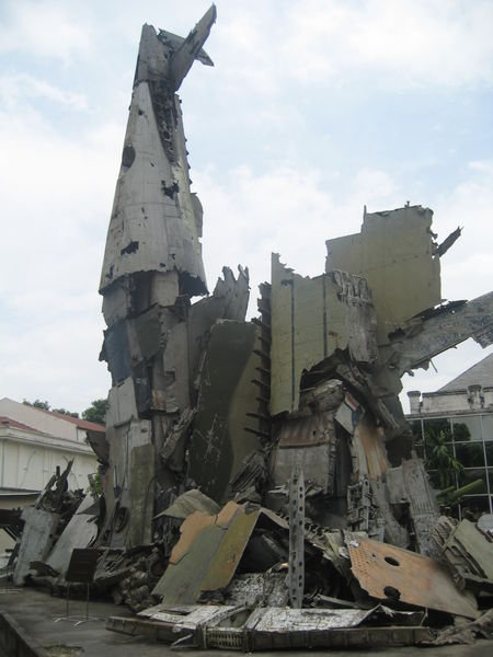 Plane wreckage art at the army museum