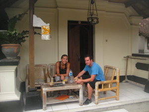 Eating breakfast on our porch in Ubud