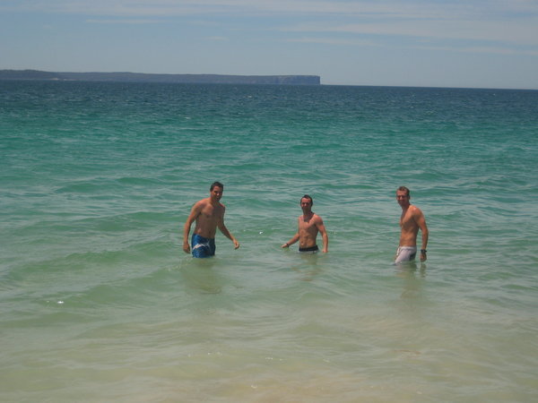 The boys taking a swim