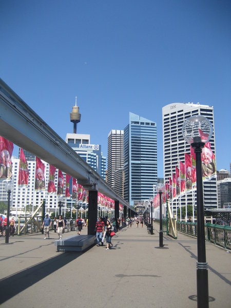 The bridge from Darling Harbour into the city