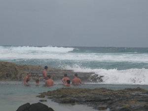 Everyone at the edge of the champagne pools