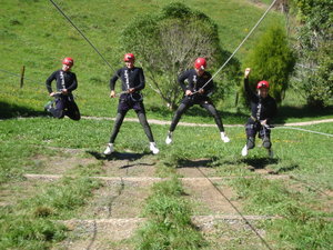 Training on the ropes before going into the caves