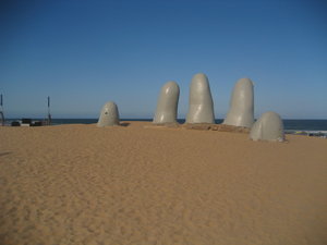 Giant sand hand in Punta del Este