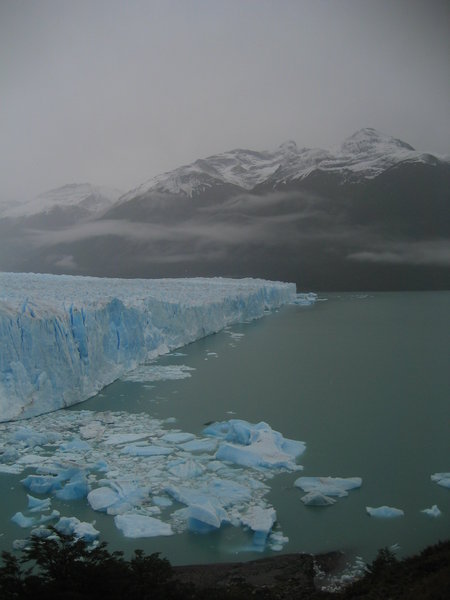The glacier with so many ice chunks in front of it