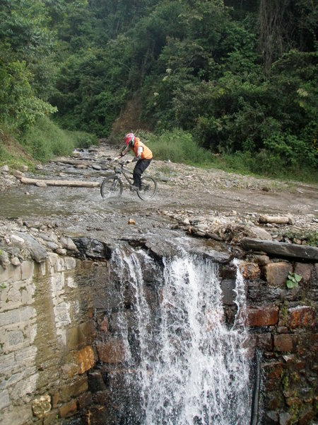 rider and the waterfall