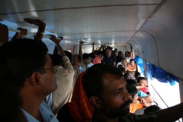 On the crowded Ferry across to the Fort