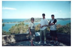 Paula, Damon and me at Ku-ring-gai Chase National Park, with Pittwater in the background