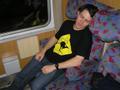 Sleeping on the Train - Go the shirt !!!