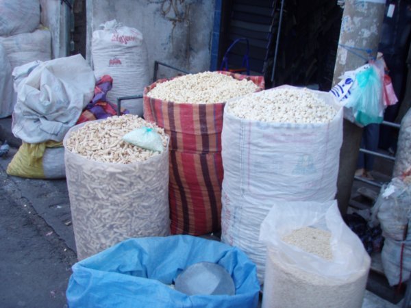 Huge bags of popcorn in the market