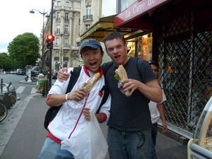 Chen and Jake with their sandwiches after the raw meat incident