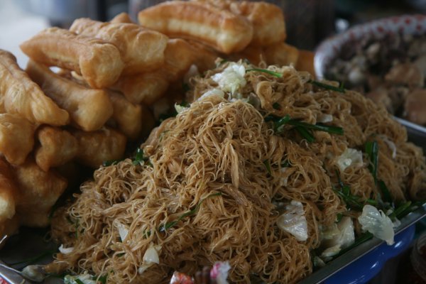 noodles and asian style doughnuts 