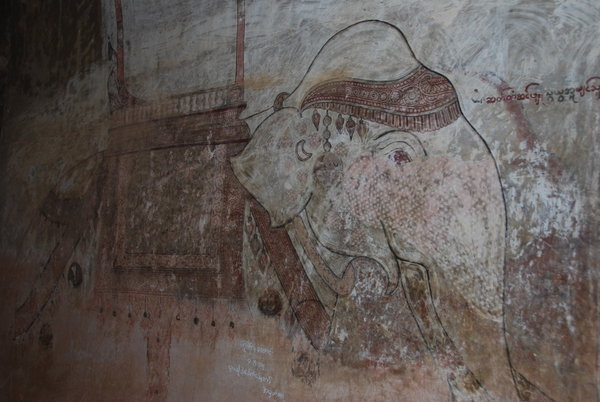 Temple wall elephant fresco