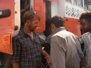 Rob being painted 'India' on exiting the truck