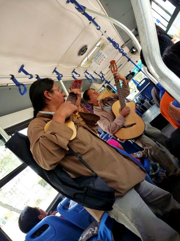 Muzikanten in locale bus