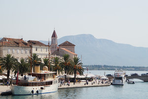 Trogir waterfront and the boats in front of it.