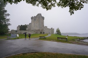 Ross Castle and heavy rain in Killarney