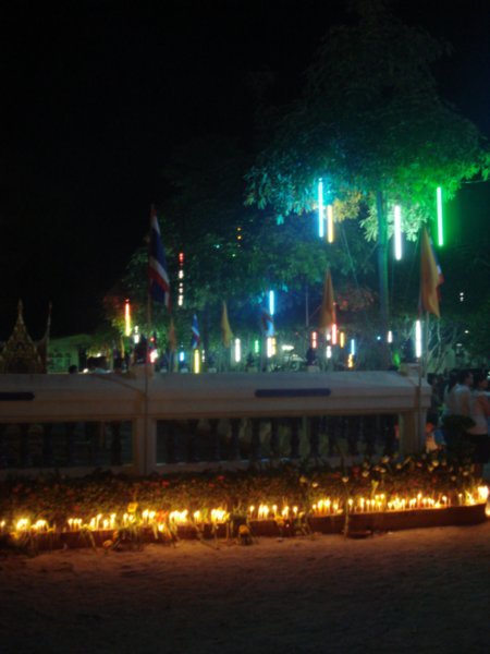 all of the candles outside the temple