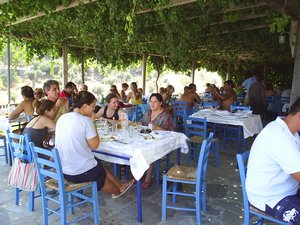 Under the grape vines at the Fish Taverna - Klimaki