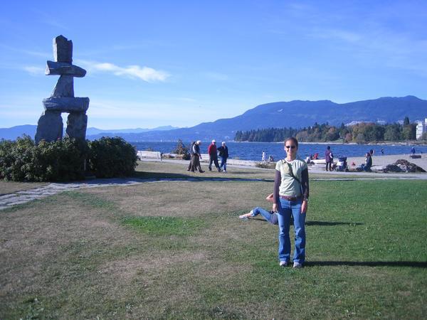 Kristy by the giant Inukshuk