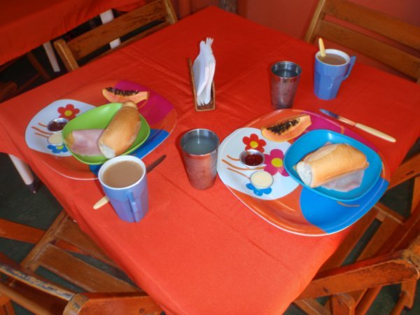 Typical hostel breakfast