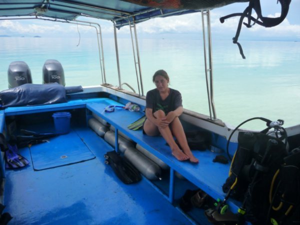 Polly aboard the dive boat