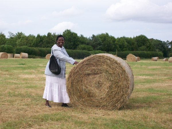 Ma pushing the hay!