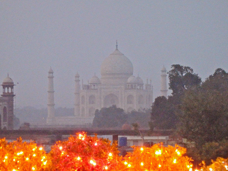 Taj Mahal at sunset, from an Agra rooftop