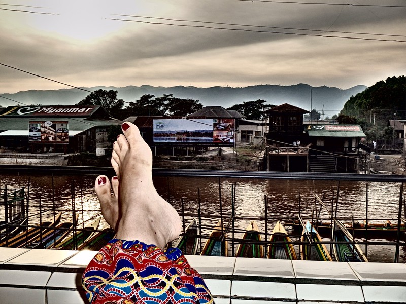 Sunset over Inle from a balcony