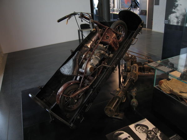 Folding Motorcycle and Case in WW II Exhibit , Military Museum