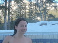 Relaxing in the outdoor tub at Banff Springs Hotel